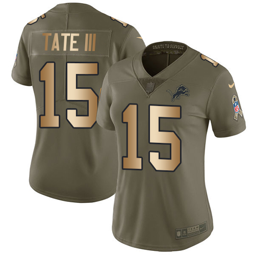 Nike Lions #15 Golden Tate III Olive/Gold Women's Stitched NFL Limited Salute to Service Jersey